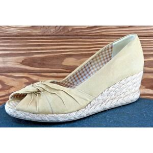 Hush Puppies Soft Style‎ Size 9 M Beige Open Toe Wedge Fabric Women
